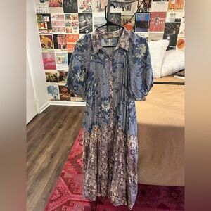 Free People Blue and Brown Floral Maxi Dress